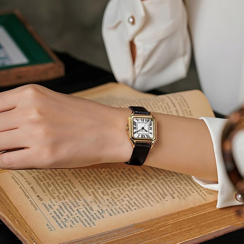 🆕Women Gold Classic Square Watches with Roman Numeral Ladies Casual Dress Watch - Picture 9 of 9